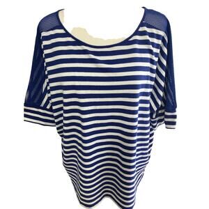 Ruby Rd. Women's Striped Top Size Large Netting on Shoulder Nautical Beach